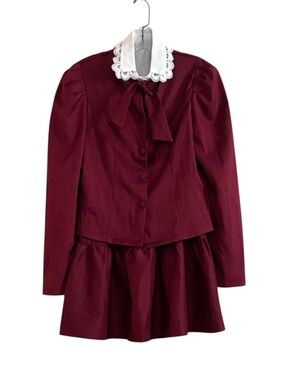 SHEIN Burgundy Three-Piece Lace Collar Skirt Set